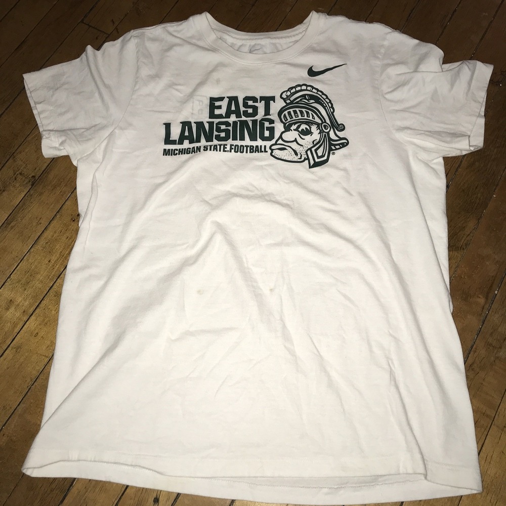 Michigan State Spartans Nike Football Large White T-Shirt "Beast Lansing"‎ Gruff